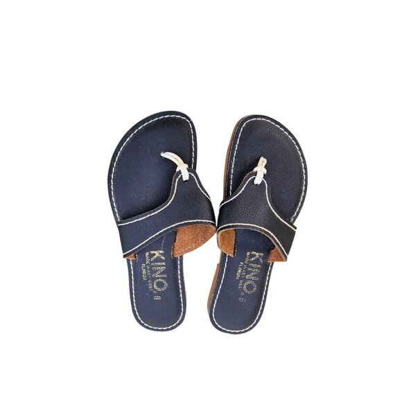 Kino Sandals Made In Key West. Leather Flip Flops Blue And Red Size 8 2 Pair - Picture 1 of 4